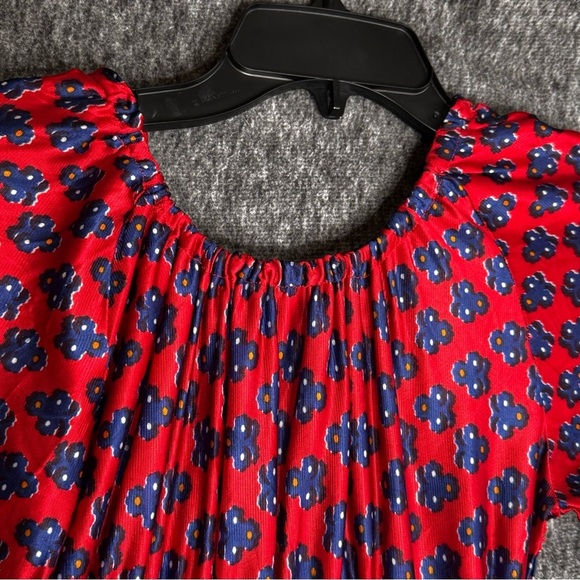 Off The Shoulder Floral Maxi Red Floral Prairie Dress Vintage boho - Picture 6 of 12